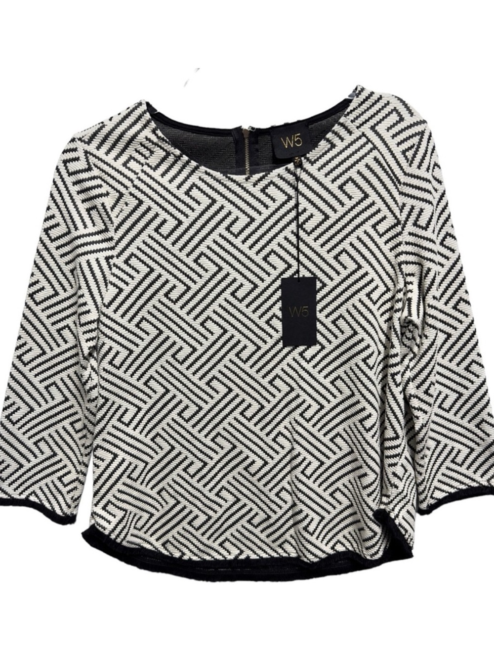 NEW Cotton Quilted Embroidered Knit Fringe Tassel Structured Knit Sweater Top